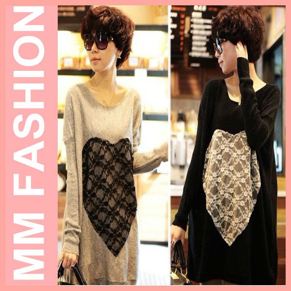 MM FASHION 2012 autumn&winters plus sizethin bud silk big heart woollen sweater leisure big plate type sweater