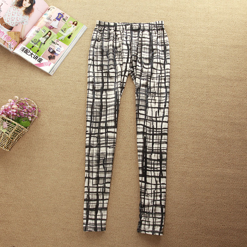 Mm spring and autumn plus size legging faux leather plaid elastic high waist skinny pants boot cut jeans female trousers