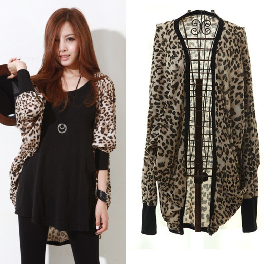 Mm spring outerwear plus size clothing plus size clothing leopard print long-sleeve cardigan poncho cape outerwear