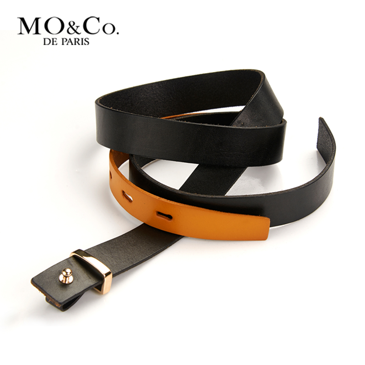 Mo & co . mormons m122ors06 block color cowhide leather alloy belt moco