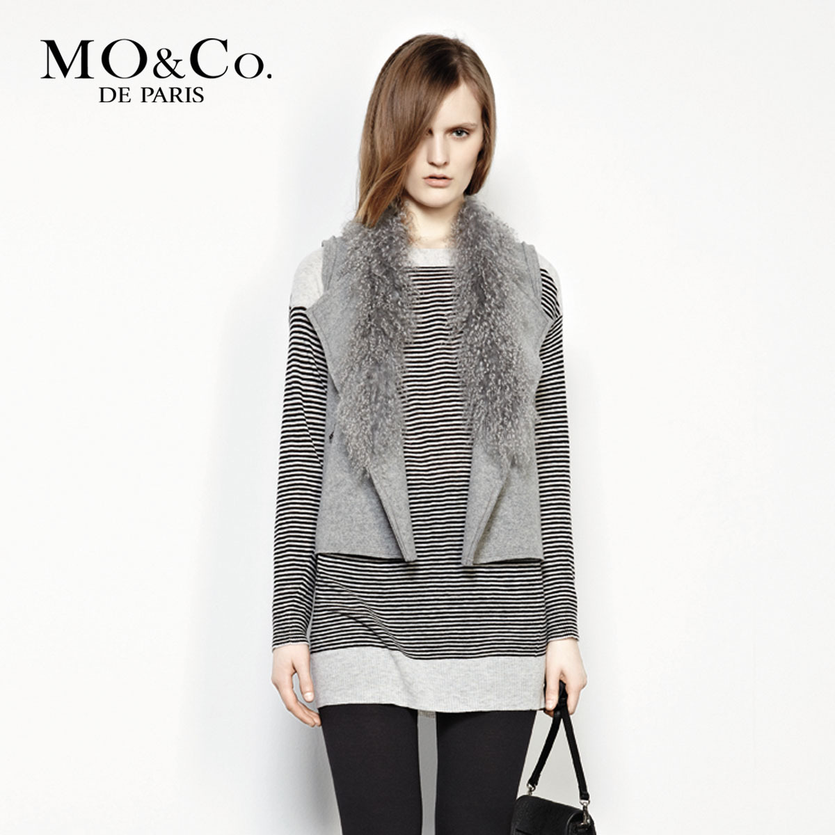 Mo & co . mormons women's m123vet31 wool leather fur collar vest moco