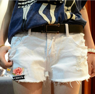 Moben 2103 water wash hole white denim shorts all-match single-shorts casual shorts female