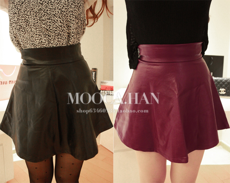 Mocca - all-match small leather skirt high waist pleated bust skirt leather short skirt sty nda