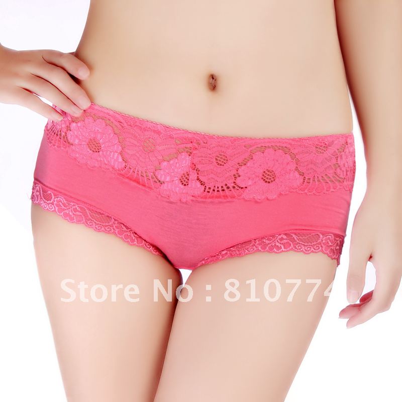 Modal mid waist lace seamless sexy women's plus size panties 100% cotton briefs 028