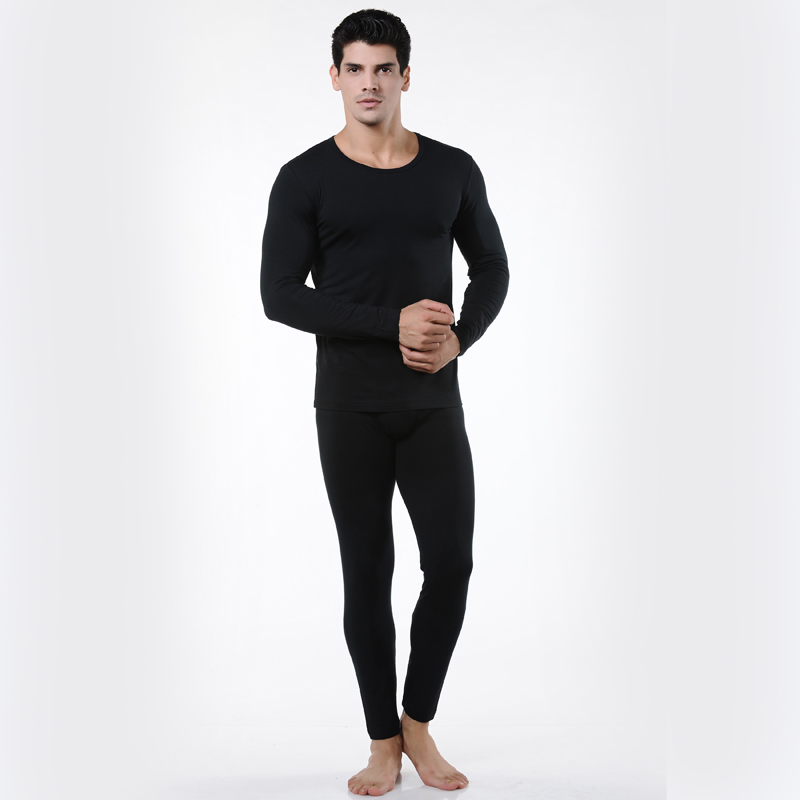 Modal plus cotton thermal underwear o-neck set male solid color brief thermal set