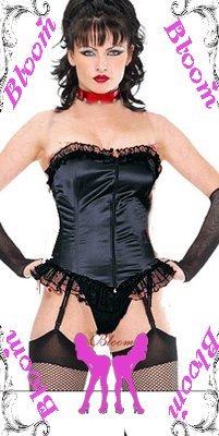 Molis corset bloom tiebelt belt clip cummerbund black satin fabric medium-long