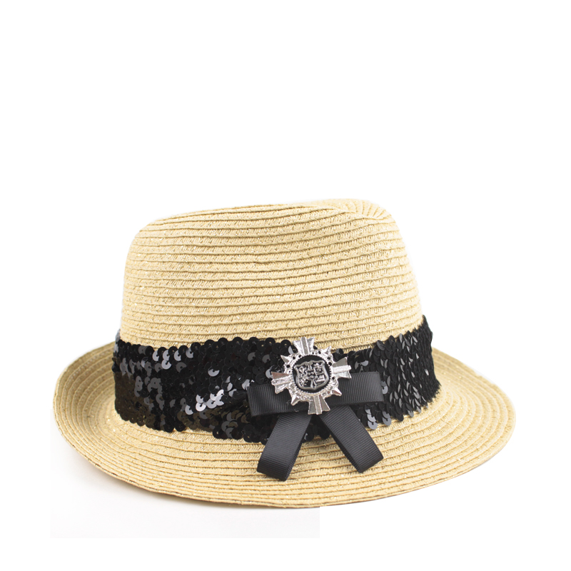 Momiton women's sun hat casual hat paillette badge gold braid straw fedoras