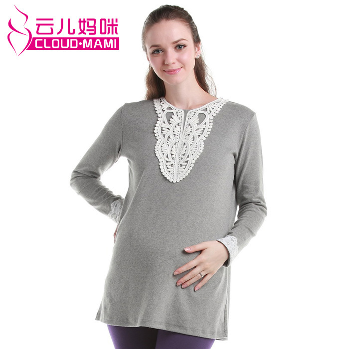 Mommas cutout laciness maternity medium-long long-sleeve T-shirt maternity casual wear autumn ys21001