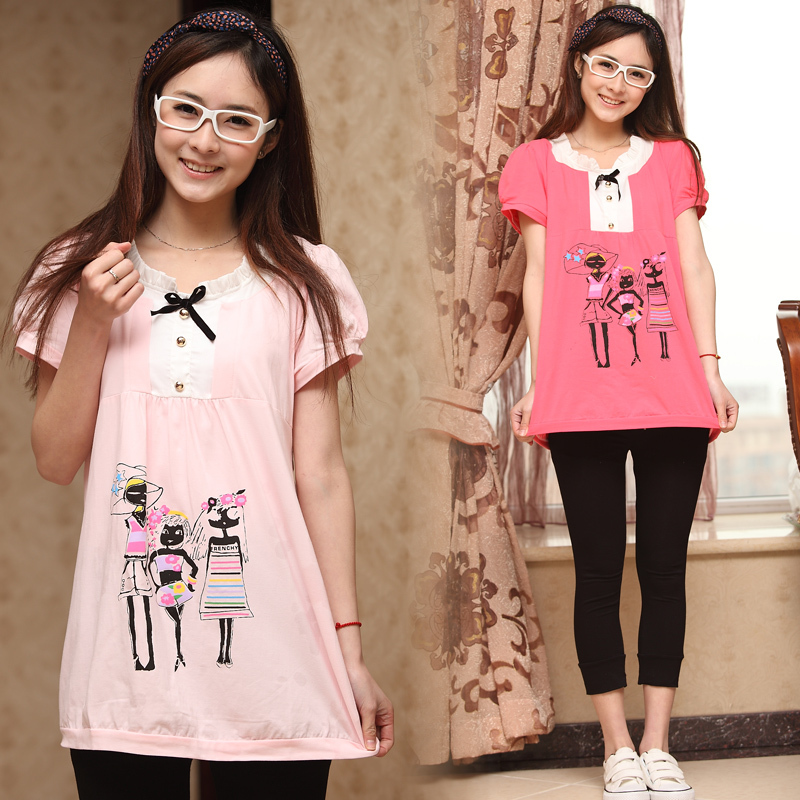Mommas maternity clothing summer basic shirt top 100% cotton short-sleeve maternity shirt princess sleeve clothes
