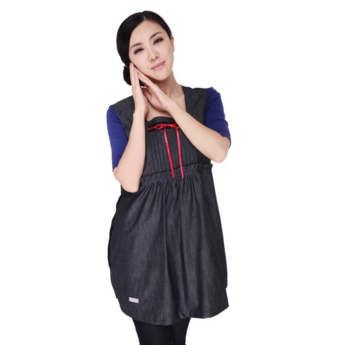 Mommas ultra long radiation-resistant denim red ribbon shirt computer mobile phone silver fiber radiation-resistant