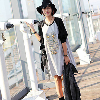 Momnuri maternity clothing owl paillette loose medium-long t-shirt s101