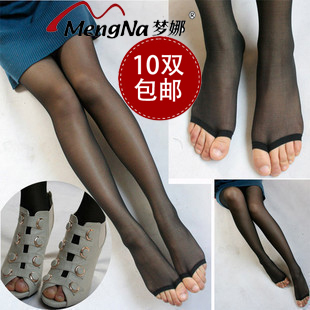 Mona Core-spun Yarn female open toe ultra-thin plus crotch stockings pantyhose leggings tights
