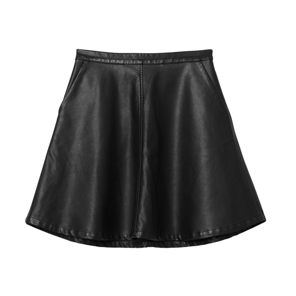 Monki vintage PU expansion skirt short skirt half-skirt sheds leather skirt female spring