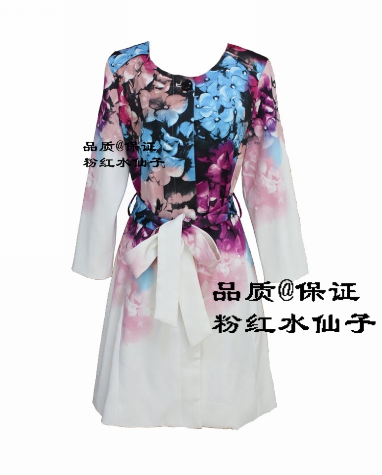 Monster peaches beautiful watercolor single-row popper belt decoration fancy 9 quarter sleeve trench dl222