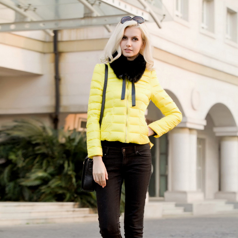 Moon winter slim down coat female short design disassemble large fur collar w2016