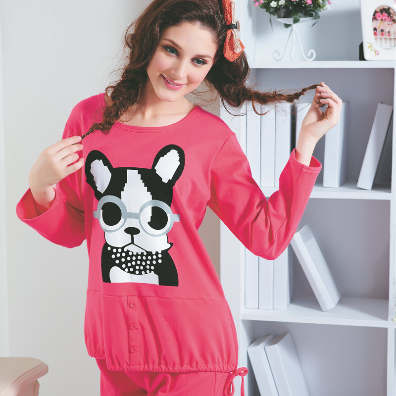 Moon women's knitted cotton o-neck pullover print long-sleeve lounge sleep set 11908