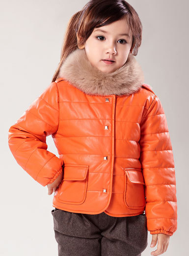 MOONBASA - children's clothing simple and elegant leather all-match wadded jacket 450412413