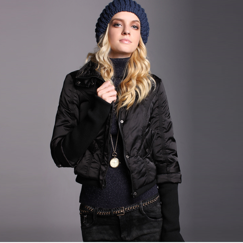 MOONBASA winter stand collar shiny short design cotton-padded jacket 030511473