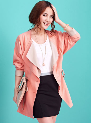 MOONBASA women's double breasted color block large lapel half sleeve trench