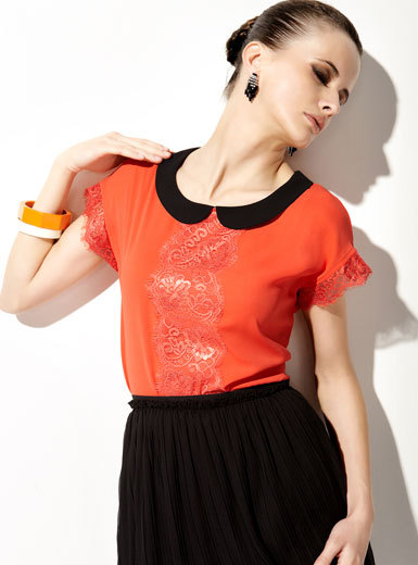 MOONBASA women's French color block patchwork chiffon lace collar shirt new arrival