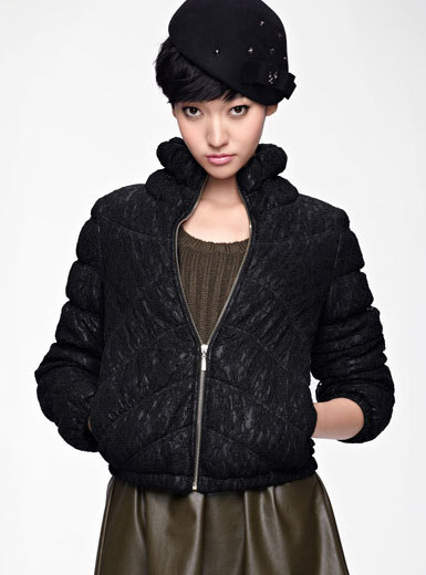 MOONBASA women's lace cover trench smoke design short cotton-padded jacket winter