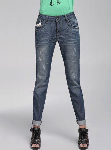 MOONBASA women's multicolour dot fabric skinny jeans winter