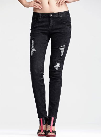 MOONBASA women's punk personality distrressed all-match skinny jeans winter