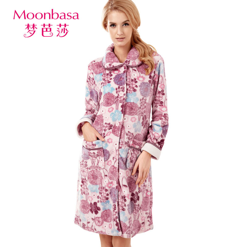 MOONBASA women's rich flowers print flannel turn-down collar robed derlook 012012421