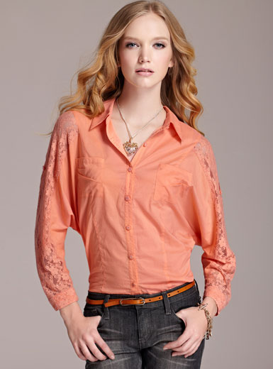 MOONBASA women's sexy lace patchwork batwing sleeve shirt spring