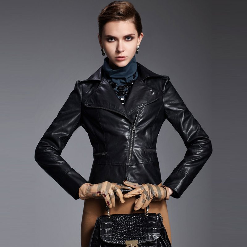 MOONBASA women's winter the disassemblability slim fur collar leather coat jacket fur collar 031111403