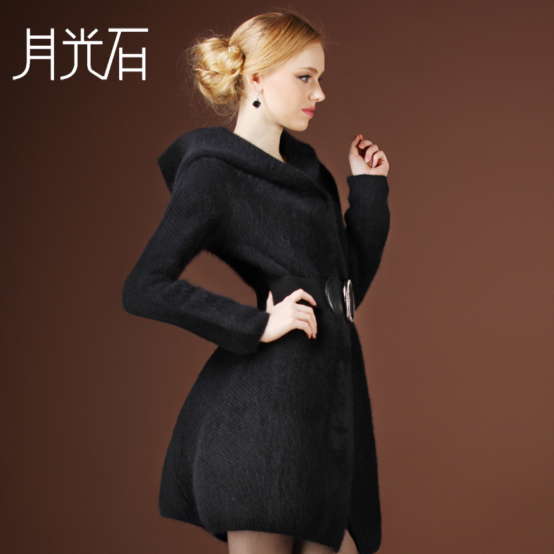 Moonstone female mink marten velvet overcoat yarn trench with belt vw1141