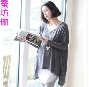 Mooren spring solid color maternity long-sleeve top maternity basic shirt Dark thin outerwear gray