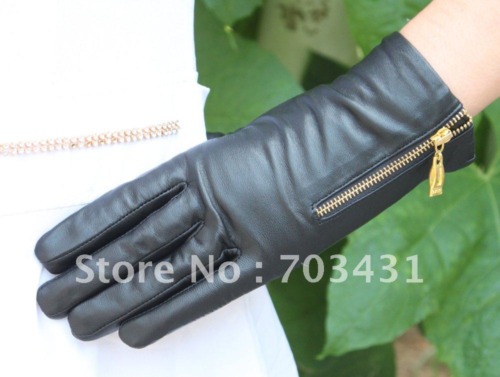 Moq=1,Lady's genuine leather glove,hight quality sheepskin gloves,women's fashion zipper burr glove,free shipping,ID:F021