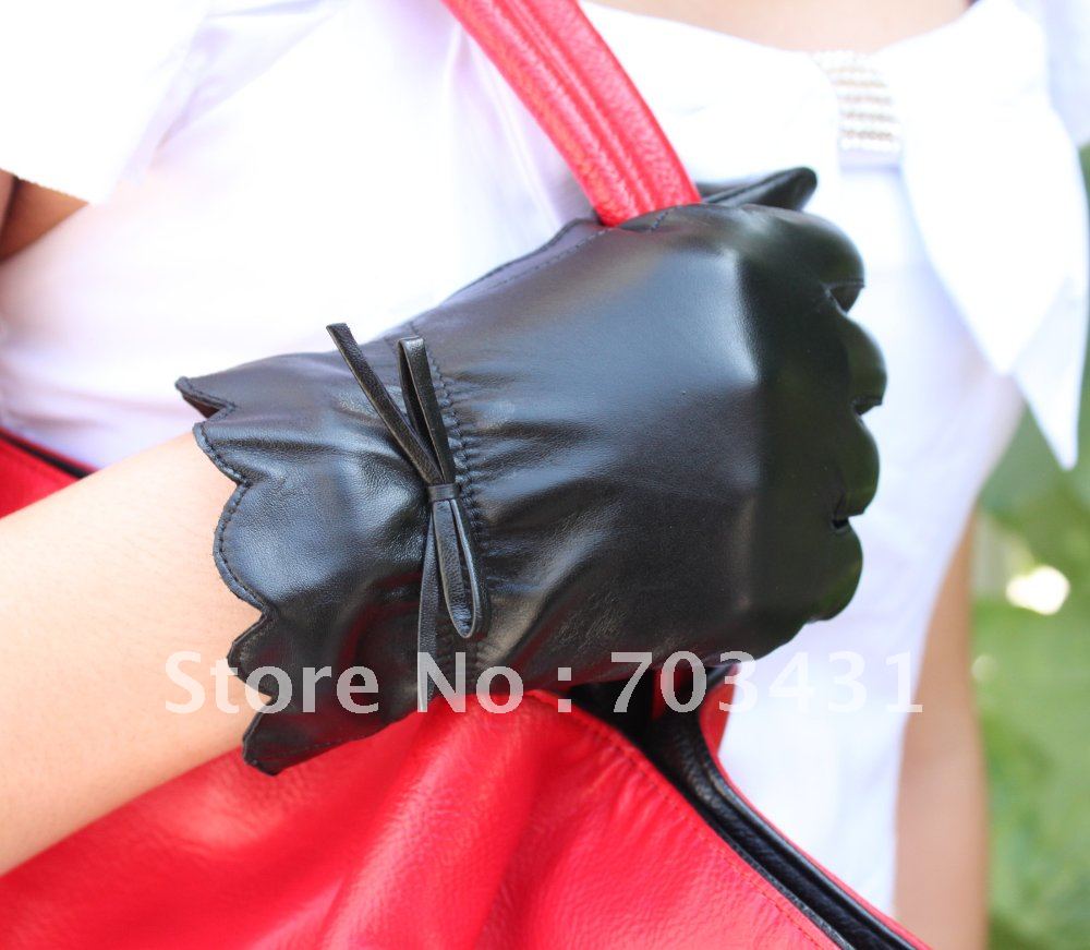 Moq=1,lady's genuine leather sheepskin glove,black lace gloves female,mercerizing butterfly glove,free shipping,ID:F179