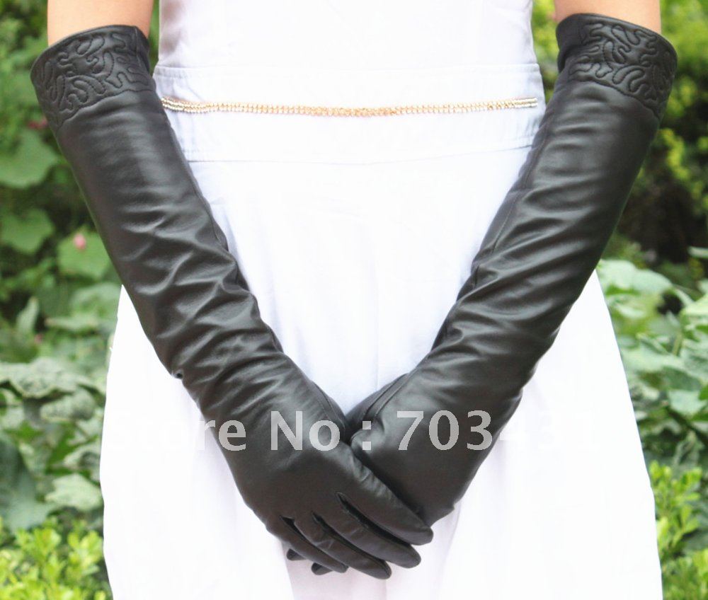 Moq=1,lady's genuine leather sheepskin gloves,fashion 50cm long gloves female,coralal style glove women,free shipping,ID:F169
