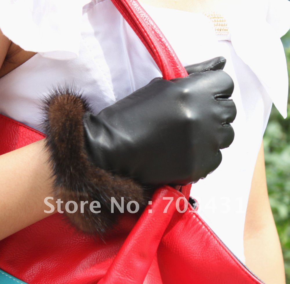 Moq=1,Lady's genuine sheep leather manicure gloves,women's zig-zag style milk fur burr gloves,free shipping,ID:F156