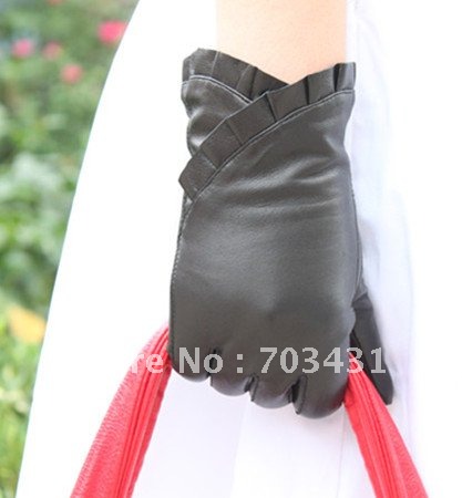 Moq=1,New arrival!Lady's genuine leather gloves,women's falbala glove,fashion brief manicure gloves,free shipping,ID:F163