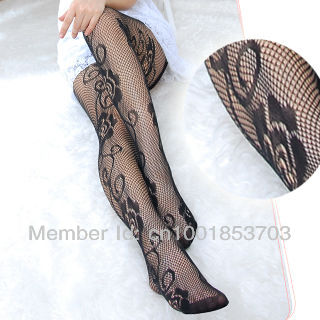 MOQ 1PCS mix order  women sexy side big rose & circle line fishnet tights SO19037-BK