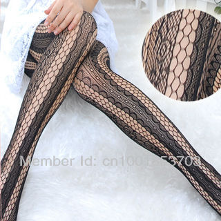 MOQ 1PCS mix order  women sexy wavy-edge &  vertical stripers fishnet tights SO19036-BK