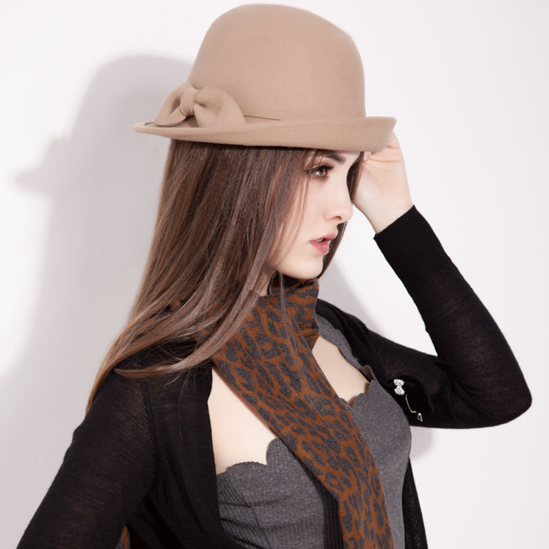 Mossant pure wool hat autumn and winter female dome fedoras female fashion bow woolen cap