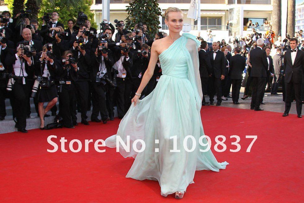 Most Beautiful Attractive Sheath Chiffon Chiffon Pleats Court Train One Shoulder 2012 Cannes Film Festival Dress