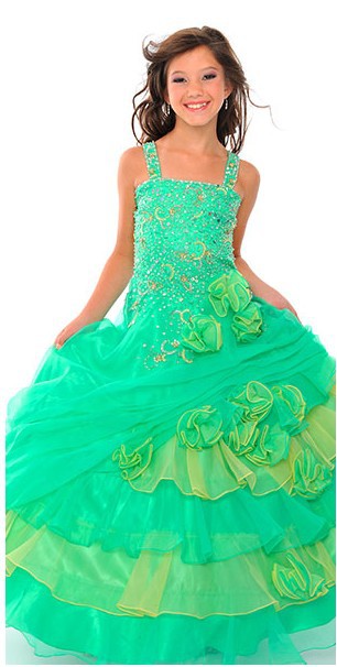 Most popular ball gown square neck floor-length Flower Dresses Style