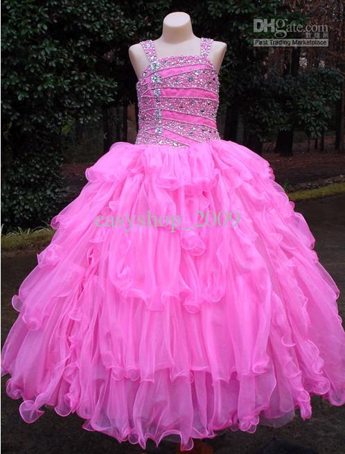 Most Popular Birthday dress bead voile Ball Gown Ankle Length Pageant Dress
