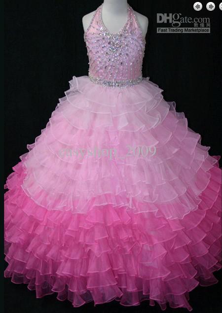 Most Popular Pageant Dress Sweetly Girl 's Princess Pink Ball Gown Shining Beads Tiered Tulle