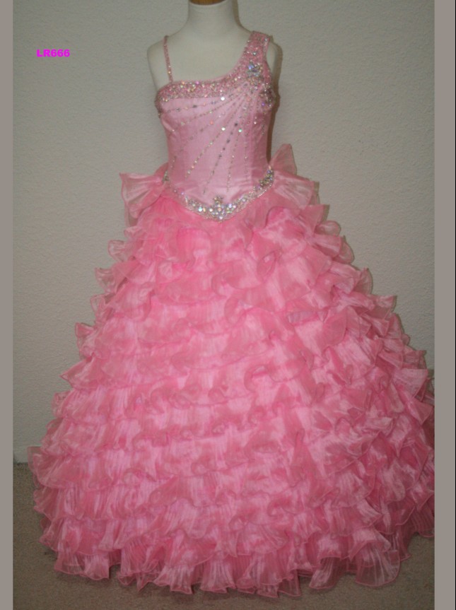Most Popular pink gown One-shoulder Floor-length Flower Girl Dresses