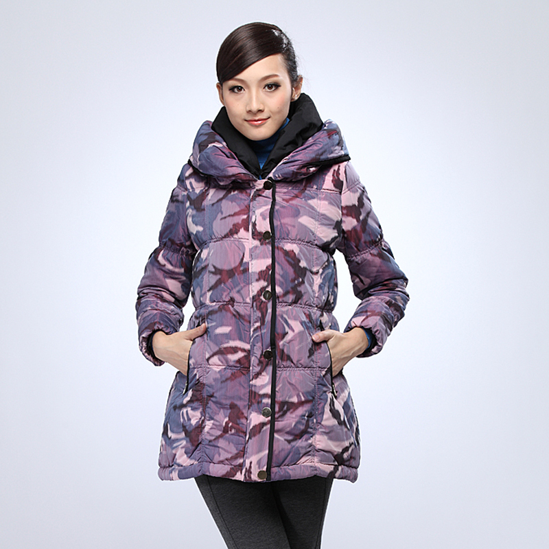 mother clothing  double collar multicolour print medium-long wadded  women cotton-padded