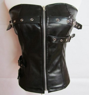 Motorcycle iron buckle sexy costumes leather tube top leather shaper