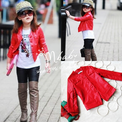 Motorcycle pull style leather clothing 2012 autumn winter female child outerwear leather trench leather jacket short design