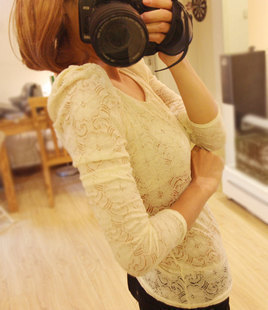 Ms. 2013 new shoulder pads lace women's large size Slim Long long sleeve primer shirt T-shirt 726
