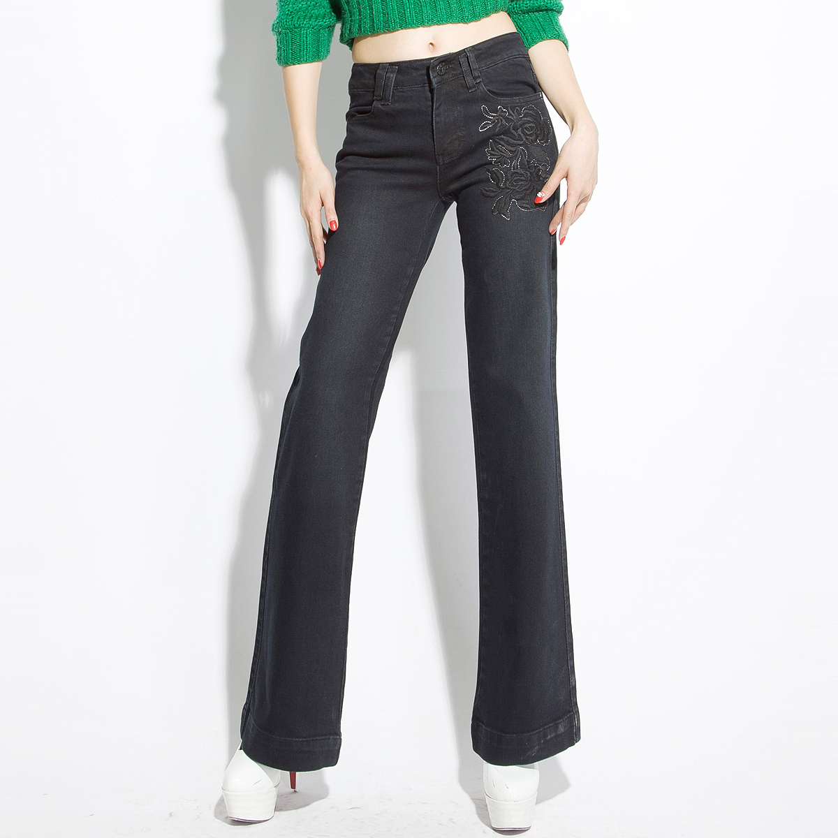 MS COLOR All-match Unique Embroidered Wide Leg Women's Ladies' Jeans, High Quality Authentic